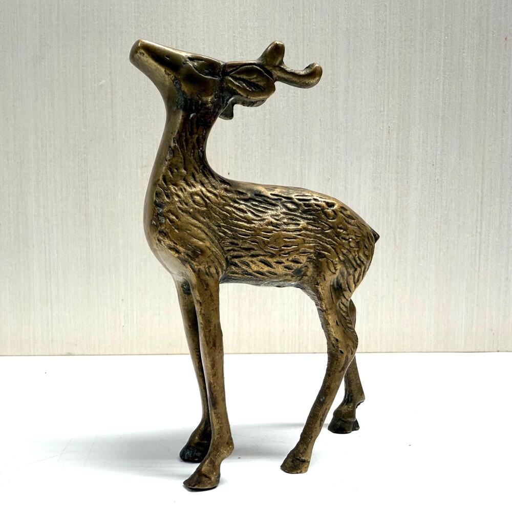Vintage MCM Brass Metal Deer Stag Reindeer Textured Figurine